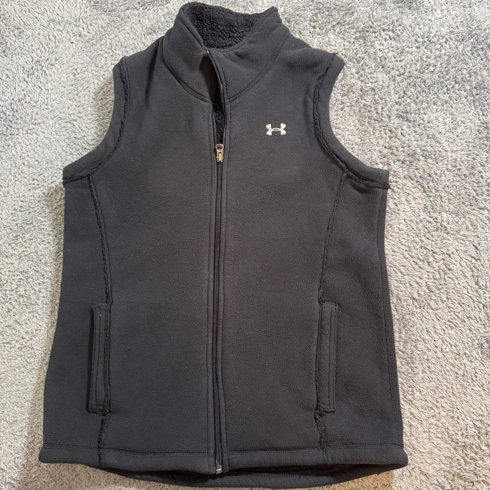 Under Armour Fleece Vest Womens MD Black Sherpa Lined Full Zip Semi-Fitted